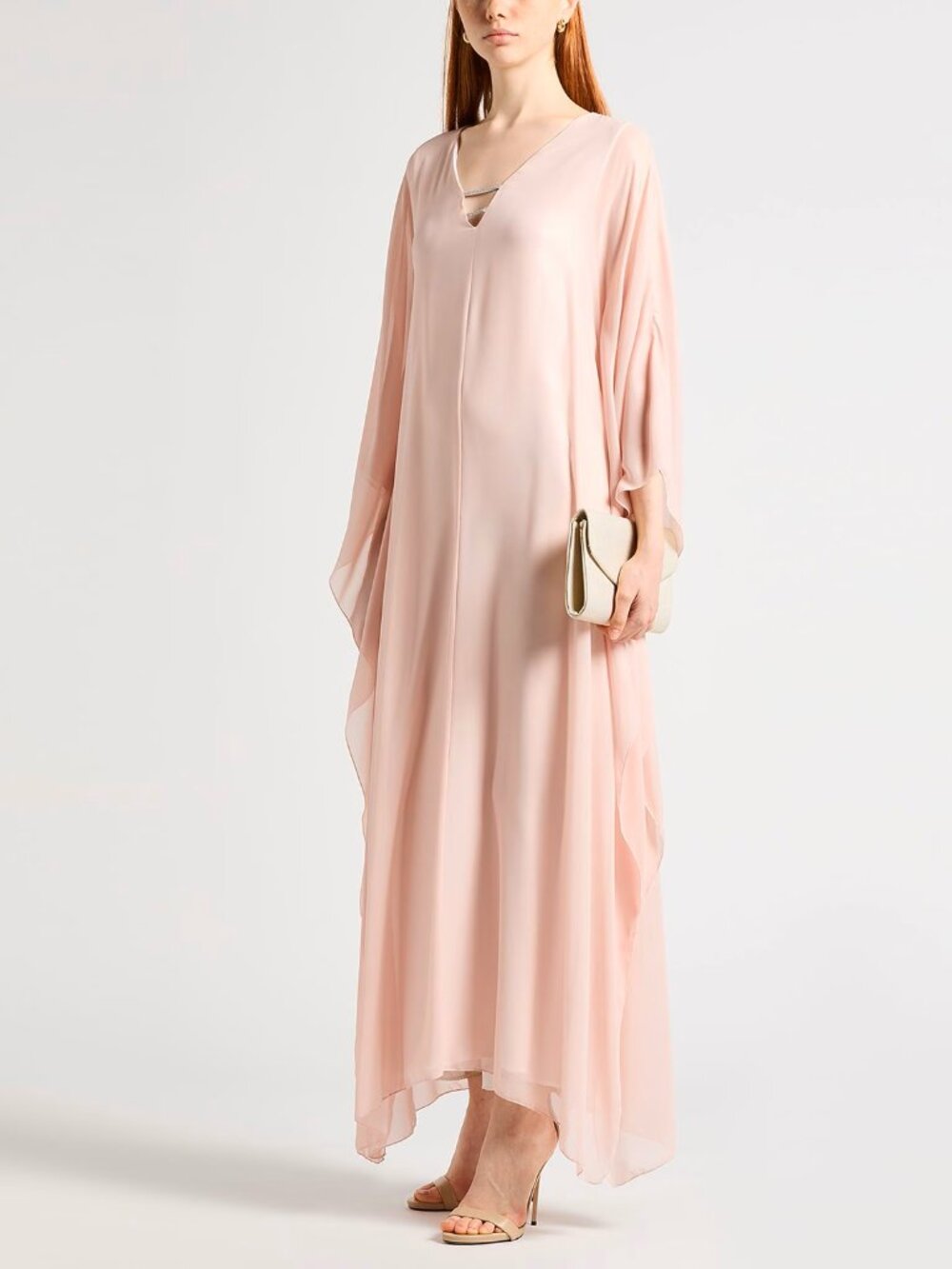 Perseico Kaftan Long Dress with Punto Luce Trim